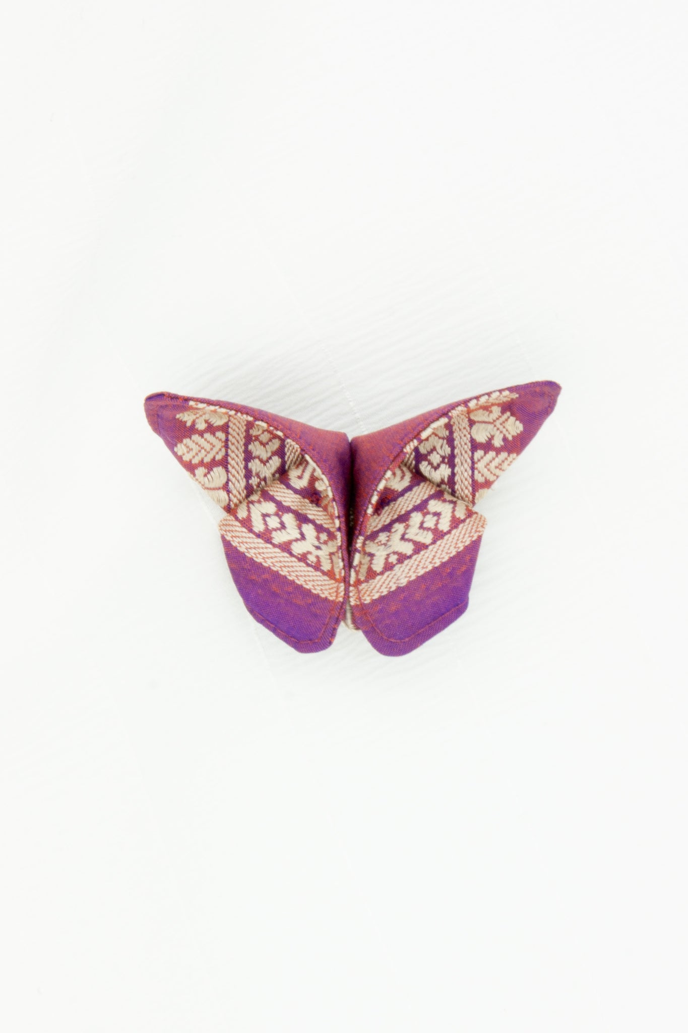 Butterfly Brooch in Purple/Fuchsia Embroidered Indian Silk