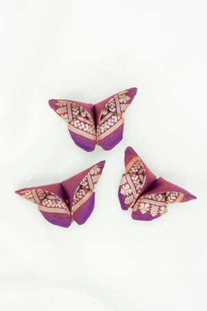 Butterfly Brooch in Purple/Fuchsia Embroidered Indian Silk