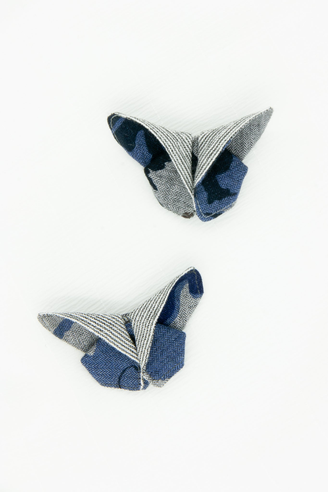 Butterfly Brooch in Blue/Gray Cotton Print and Stripes