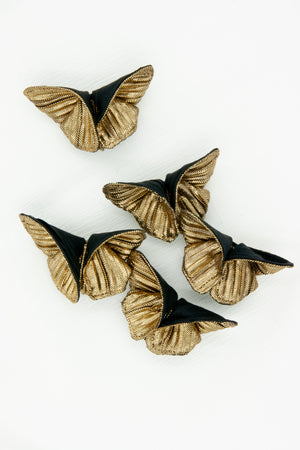 Butterfly Brooch in Metallic Gold and Black Plissé