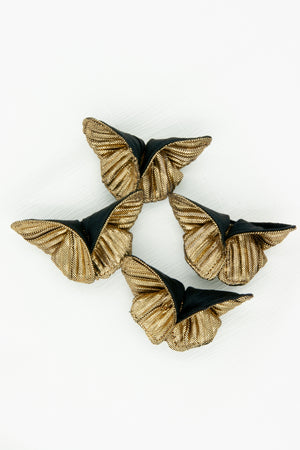 Butterfly Brooch in Metallic Gold and Black Plissé
