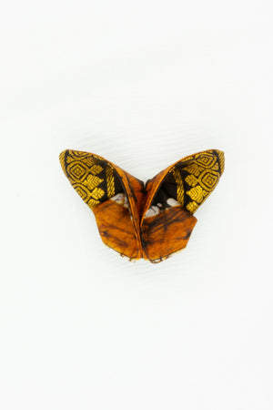 Butterfly Brooch in Orange and Brown Dyed Indian Silk with Gold Embroidery