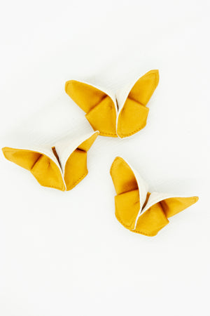 Butterfly Brooch in Golden Yellow Cotton Sateen and Ivory Chiffon