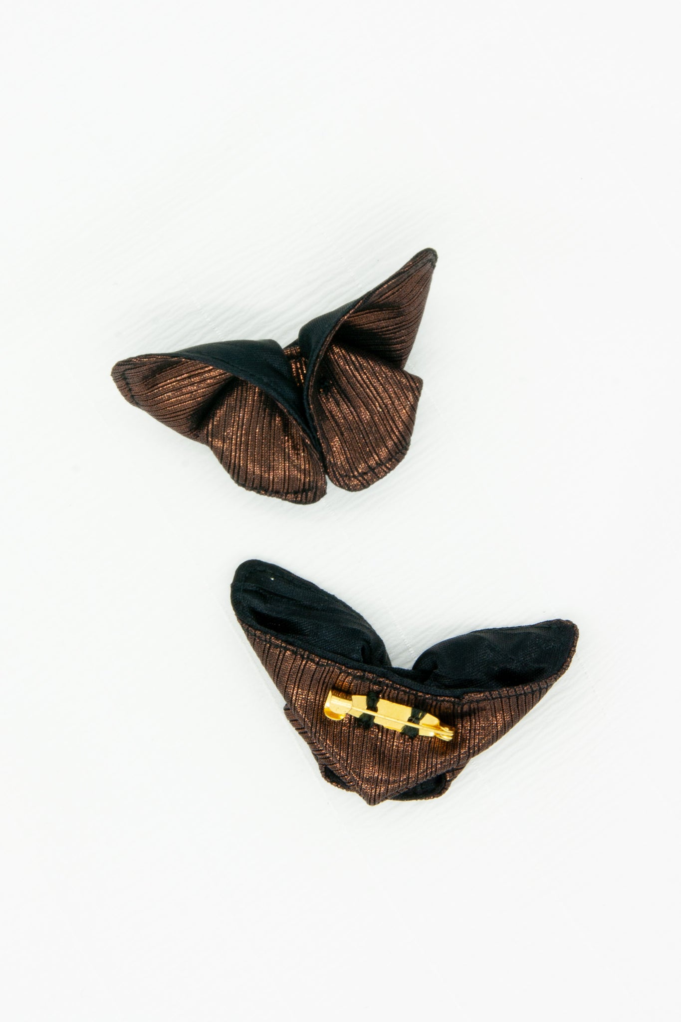 Butterfly Brooch in Metallic Copper and Black Plissé