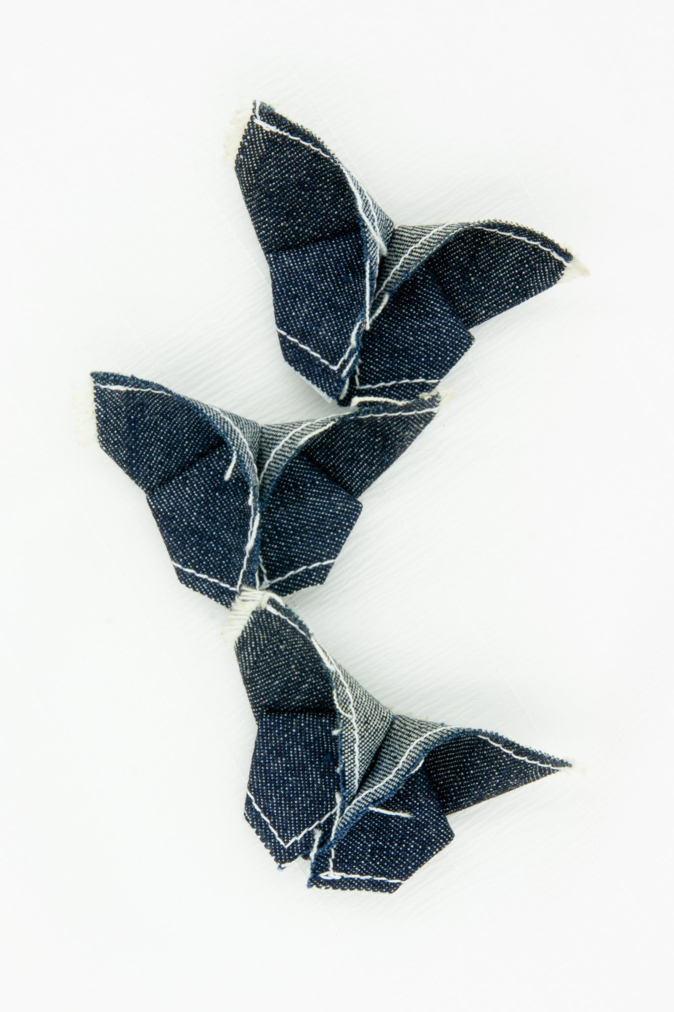 Butterfly Brooch in Dark Indigo Denim with Contrast Stitching