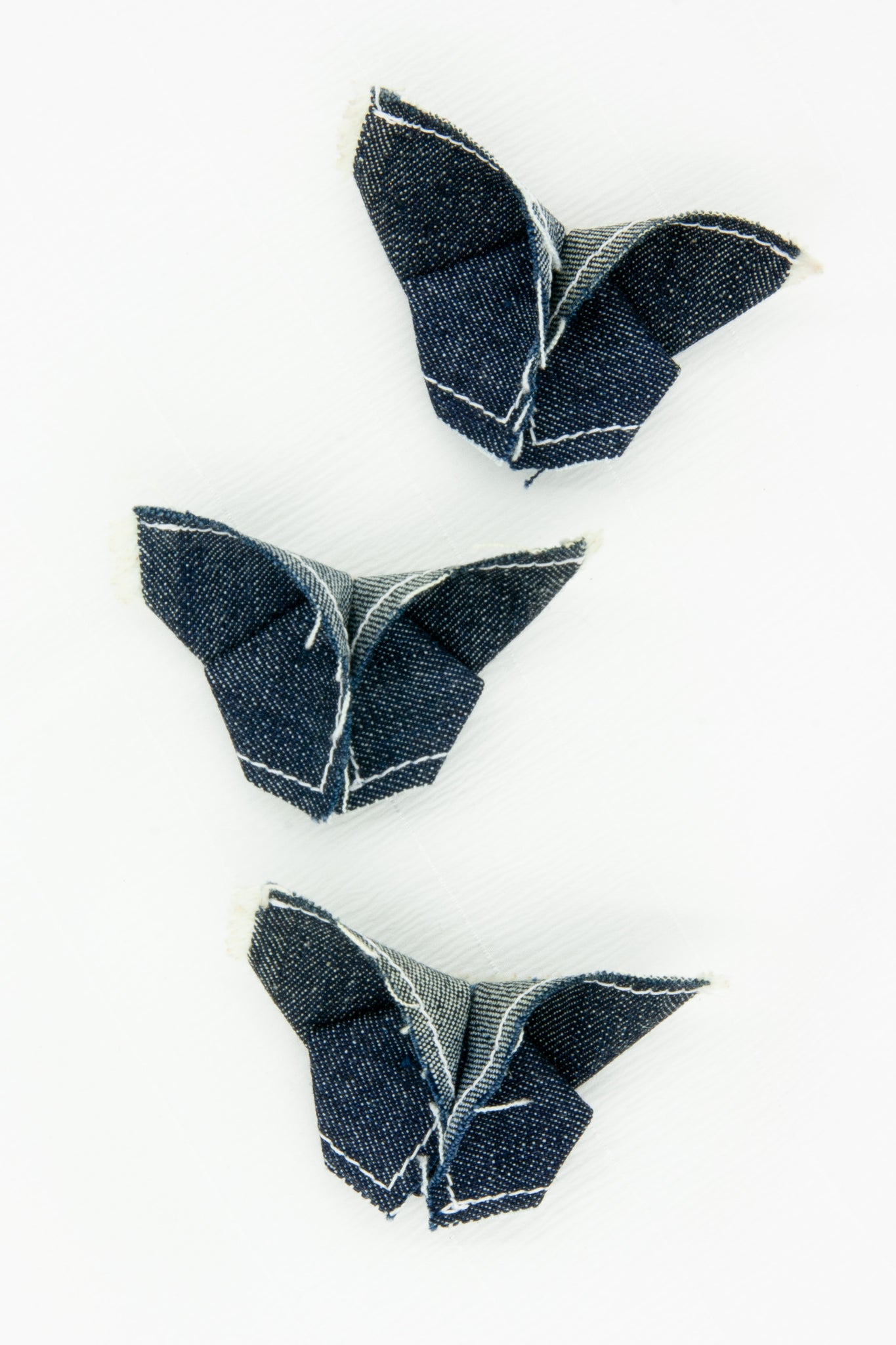 Butterfly Brooch in Dark Indigo Denim with Contrast Stitching