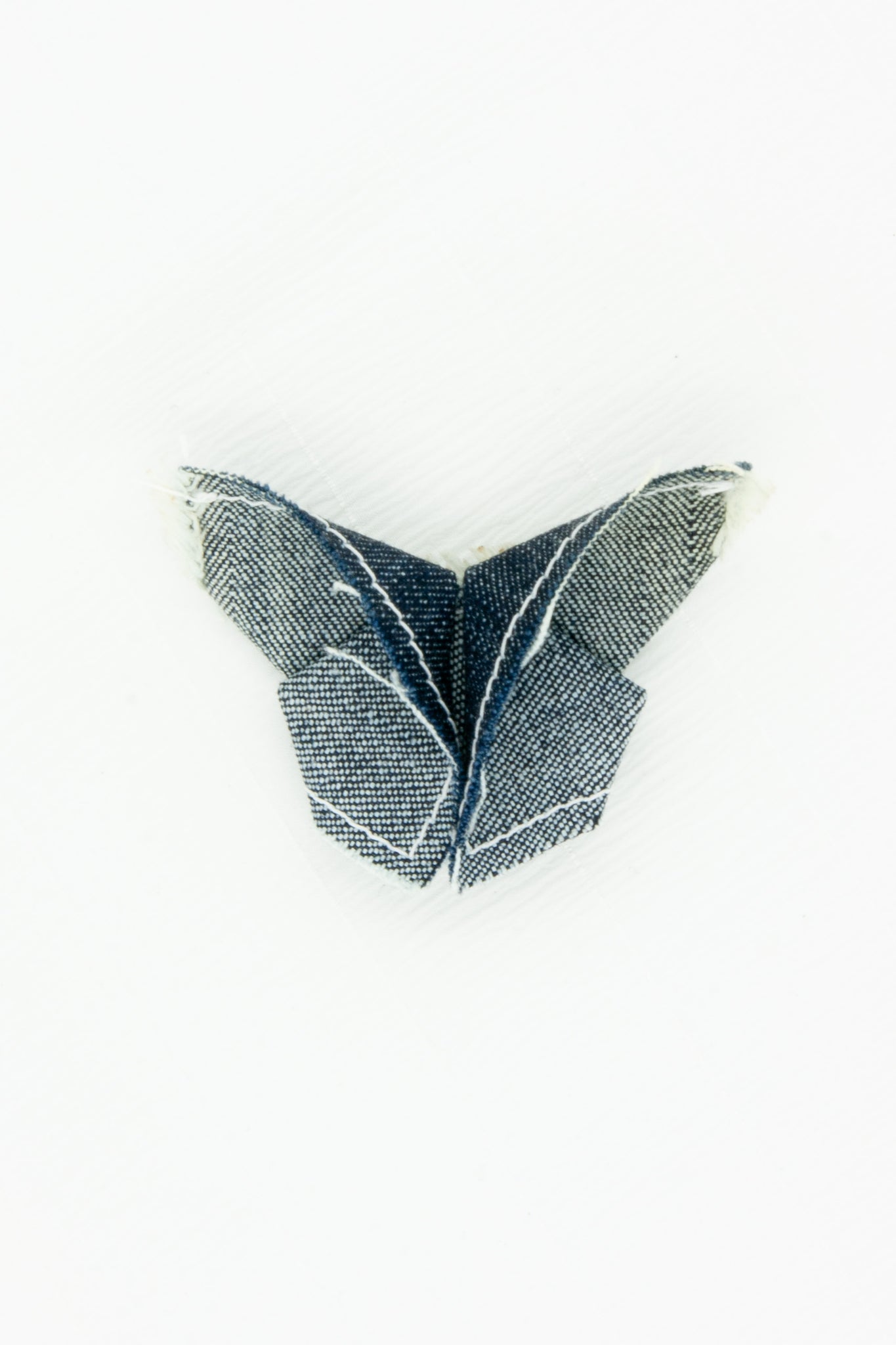 Butterfly Brooch in Light Indigo Denim with Contrast Stitching