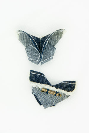 Butterfly Brooch in Light Indigo Denim with Contrast Stitching