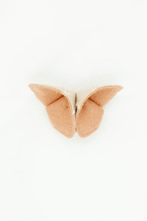 Butterfly Brooch in Rose Raw Silk and Natural Fringe