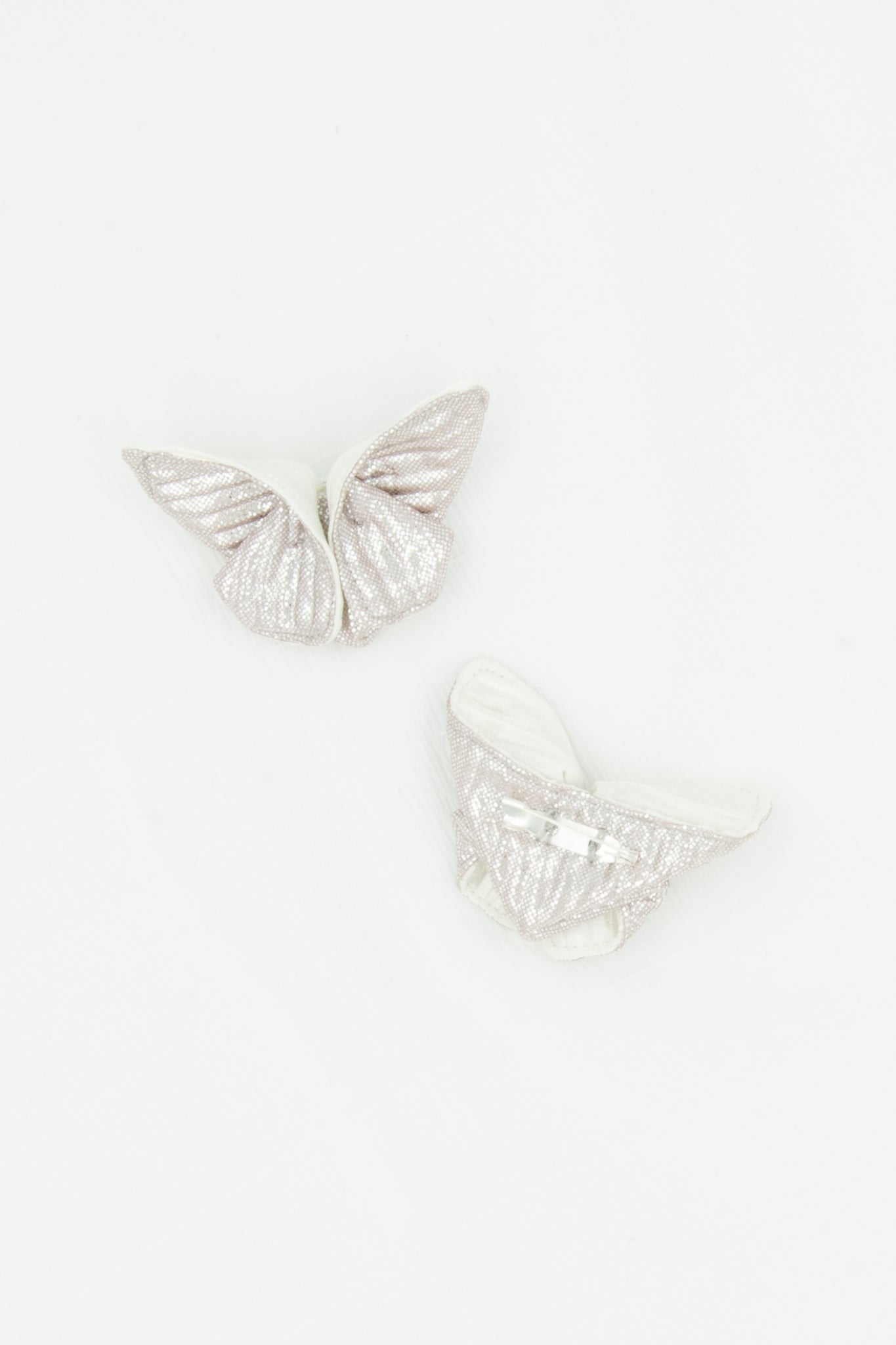 Butterfly Brooch in Metallic Silver and Ivory Plissé