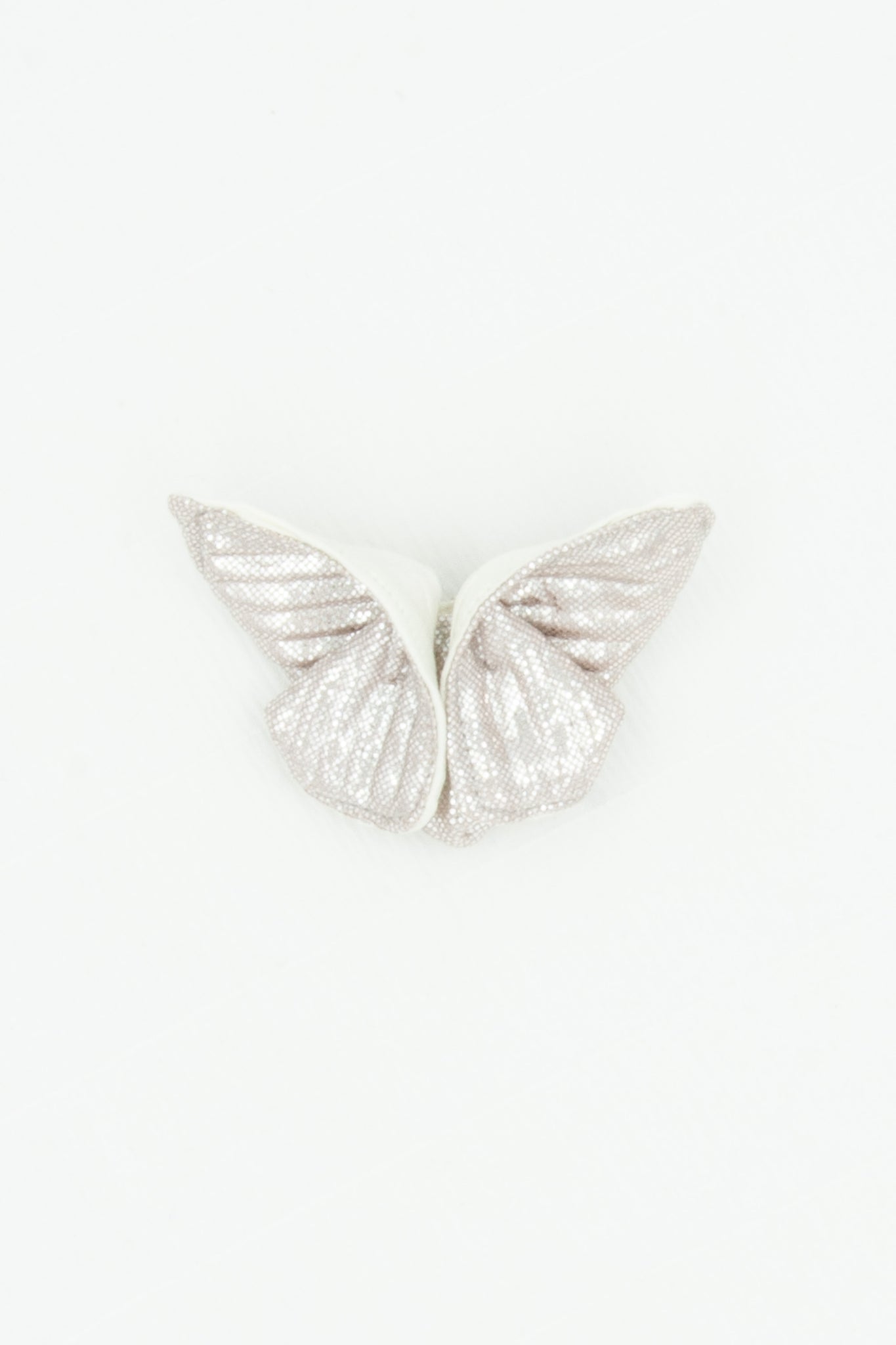 Butterfly Brooch in Metallic Silver and Ivory Plissé