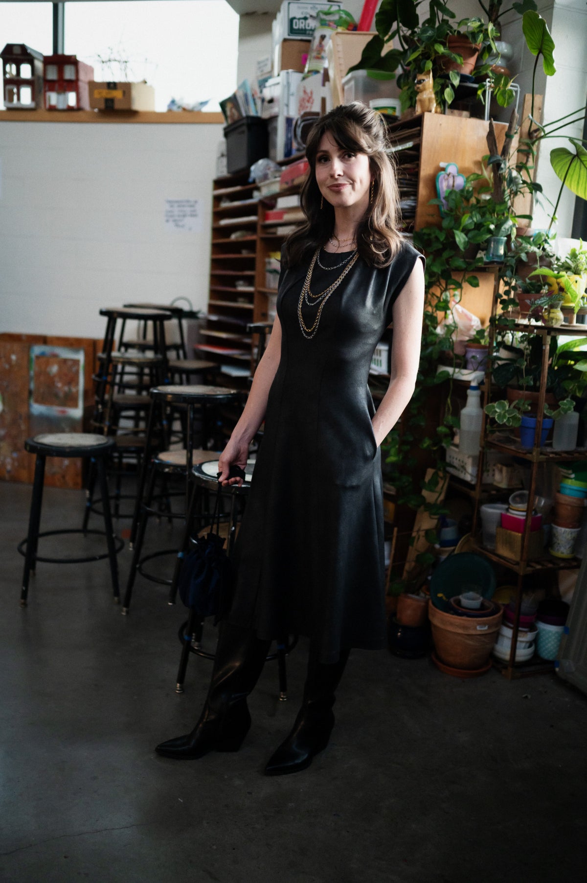 Christine Dress RTW in Foiled Ponte Knit