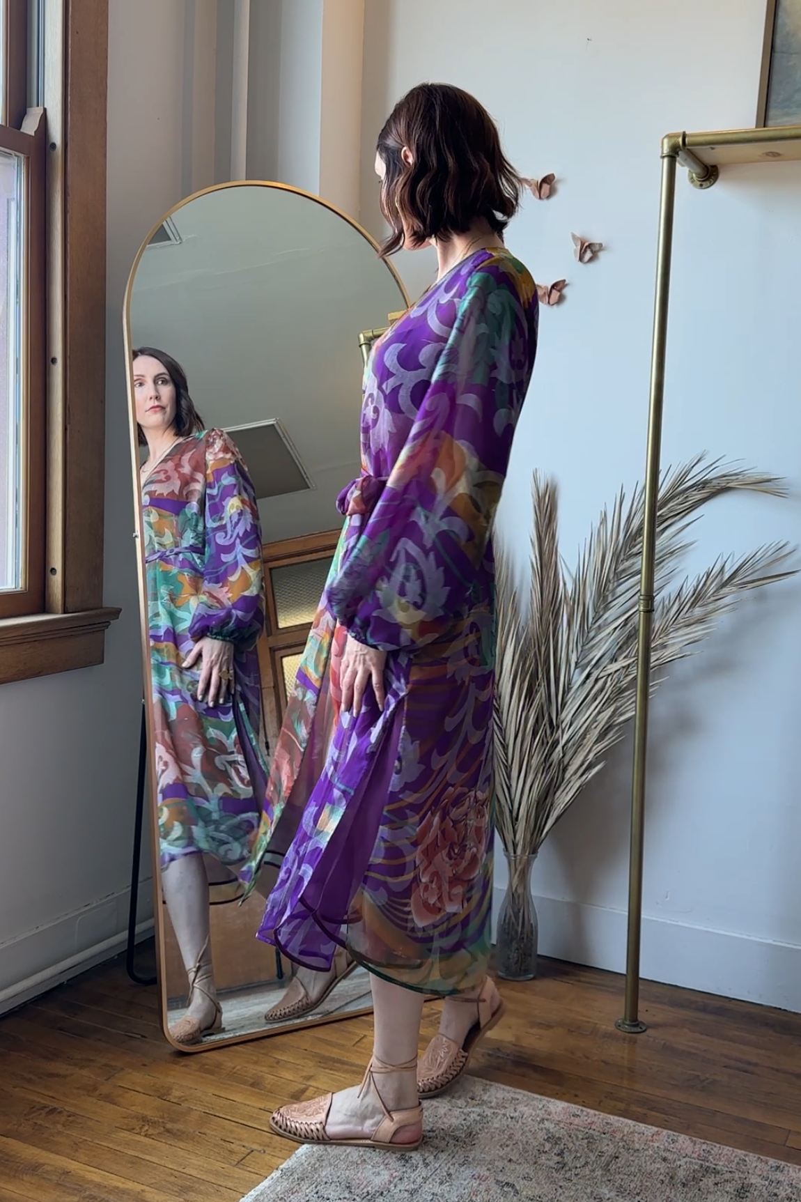 Kimberly Duster RTW with Pouf Sleeves in Purple Sheer Indian Silk