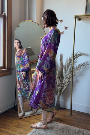 Kimberly Duster RTW with Pouf Sleeves in Purple Sheer Indian Silk
