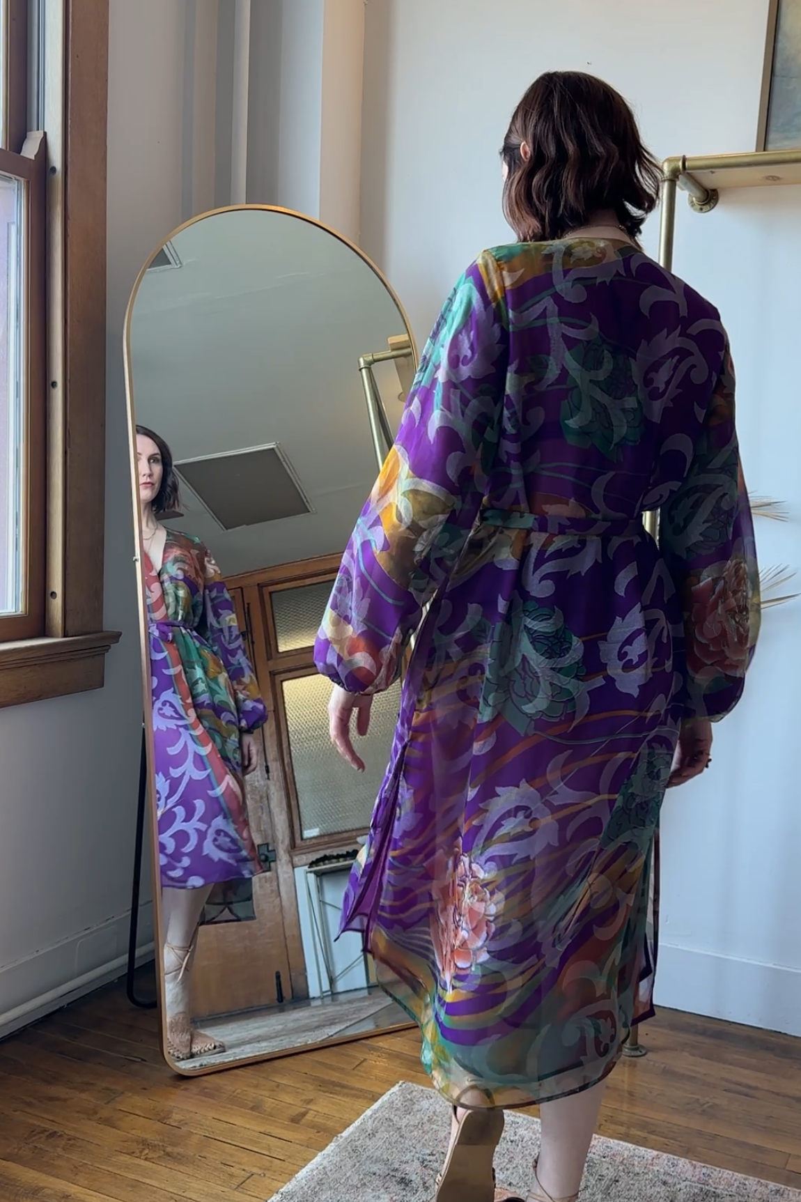 Kimberly Duster RTW with Pouf Sleeves in Purple Sheer Indian Silk