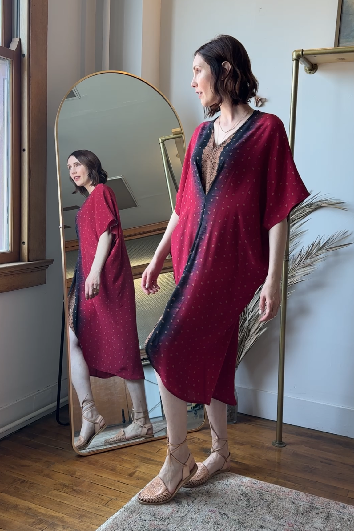 Sophia Caftan RTW in Cranberry Indian Silk Crepe