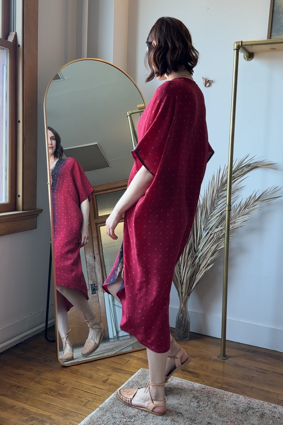 Sophia Caftan RTW in Cranberry Indian Silk Crepe