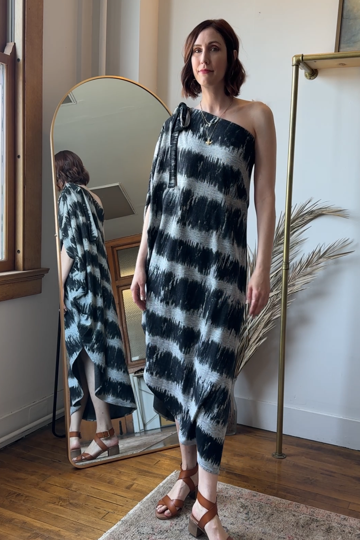 Desert Dress RTW in Gray & Black Diagonal Striped Terrycloth