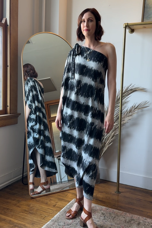 Desert Dress RTW in Gray & Black Diagonal Striped Terrycloth
