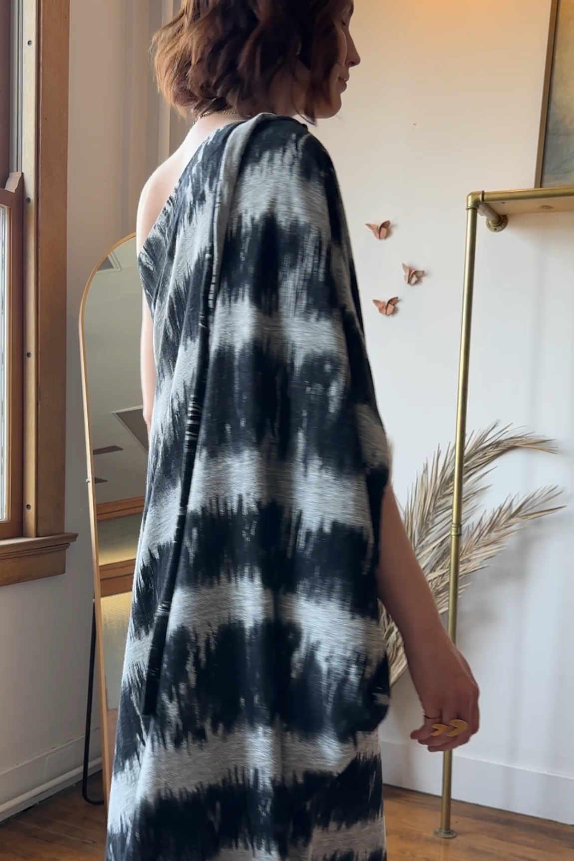 Desert Dress RTW in Gray & Black Diagonal Striped Terrycloth