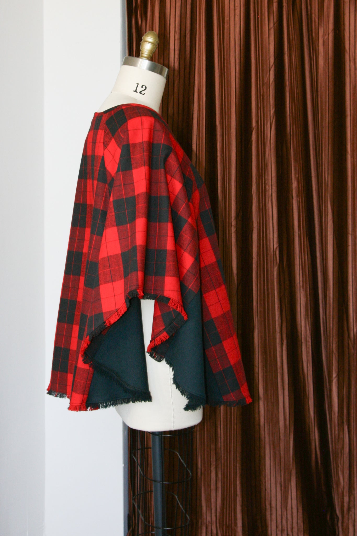 Gabe Poncho RTW in Red and Black Plaid Cotton