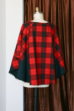 Gabe Poncho RTW in Red and Black Plaid Cotton