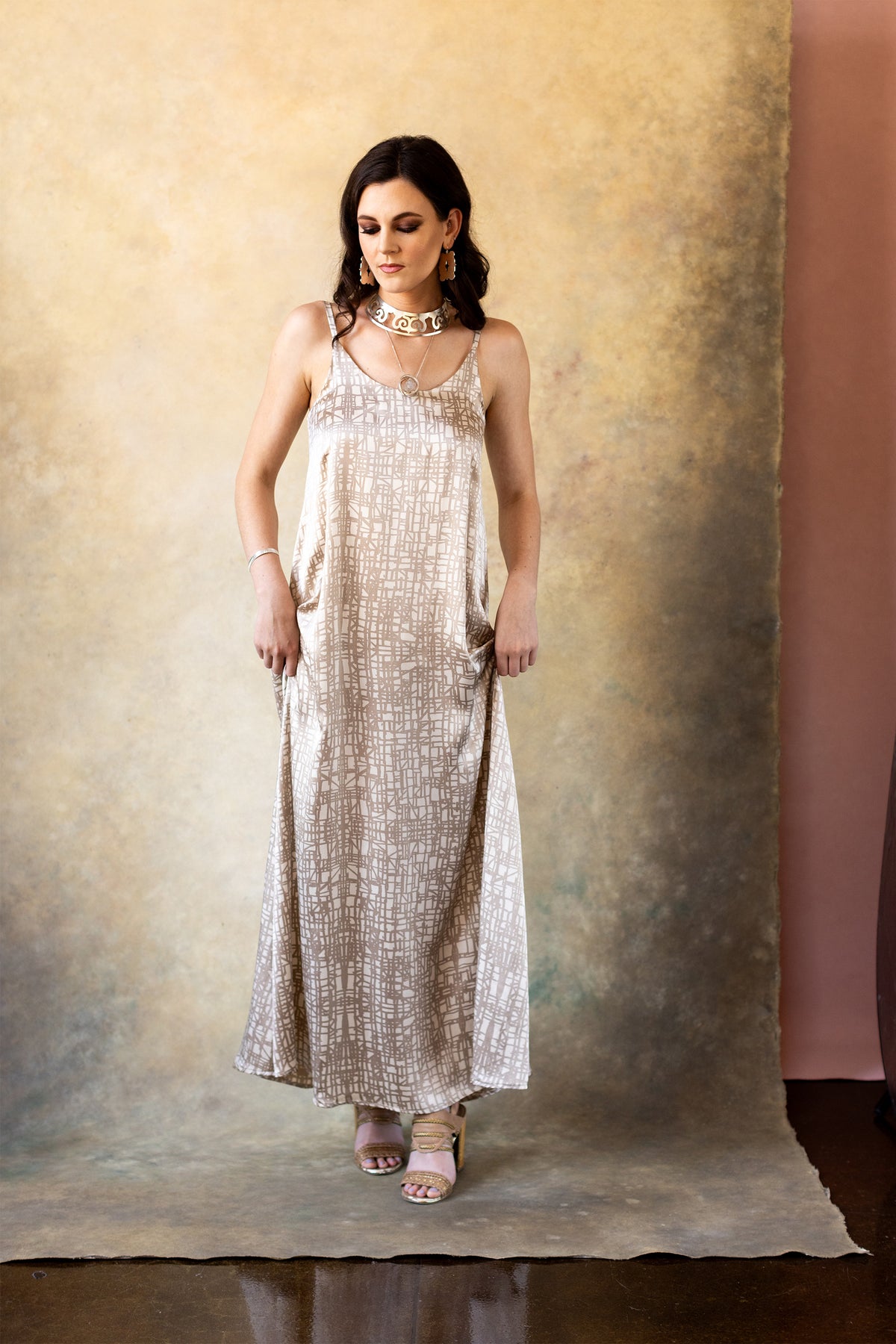 Aubrey Slip Dress RTW in Crosshatch Silk Print