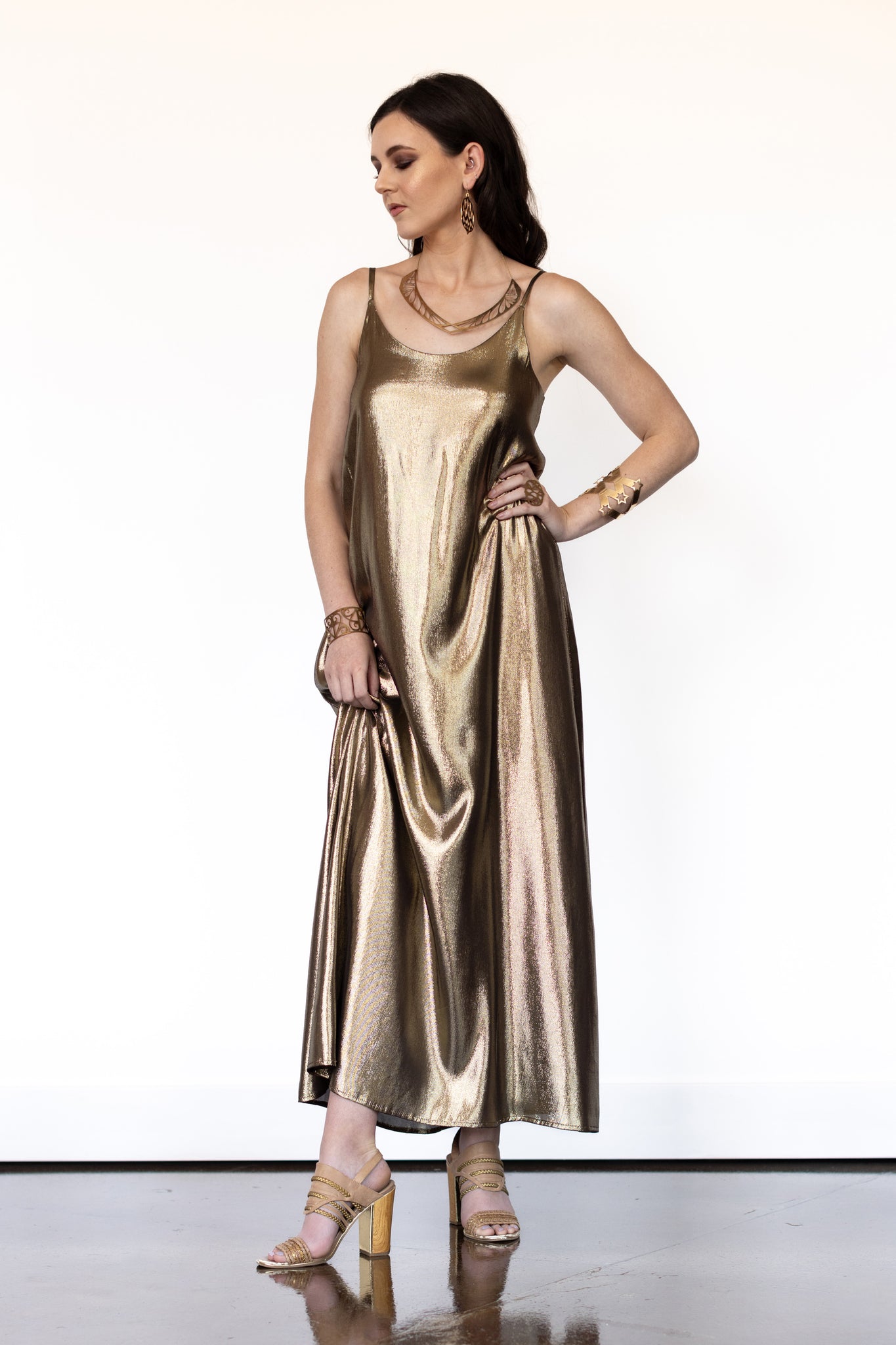Aubrey Slip Dress RTW in Gold Lamé