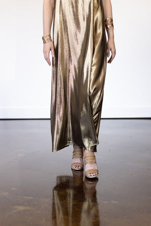 Aubrey Slip Dress Rtw in Gold Lam Aubrey Slip Dress Rtw in Gold Lam