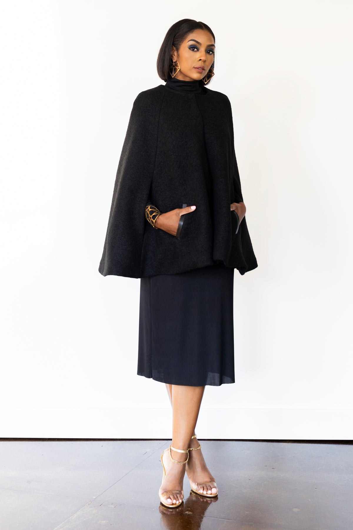 Cape Jacket RTW in Black Boiled Wool