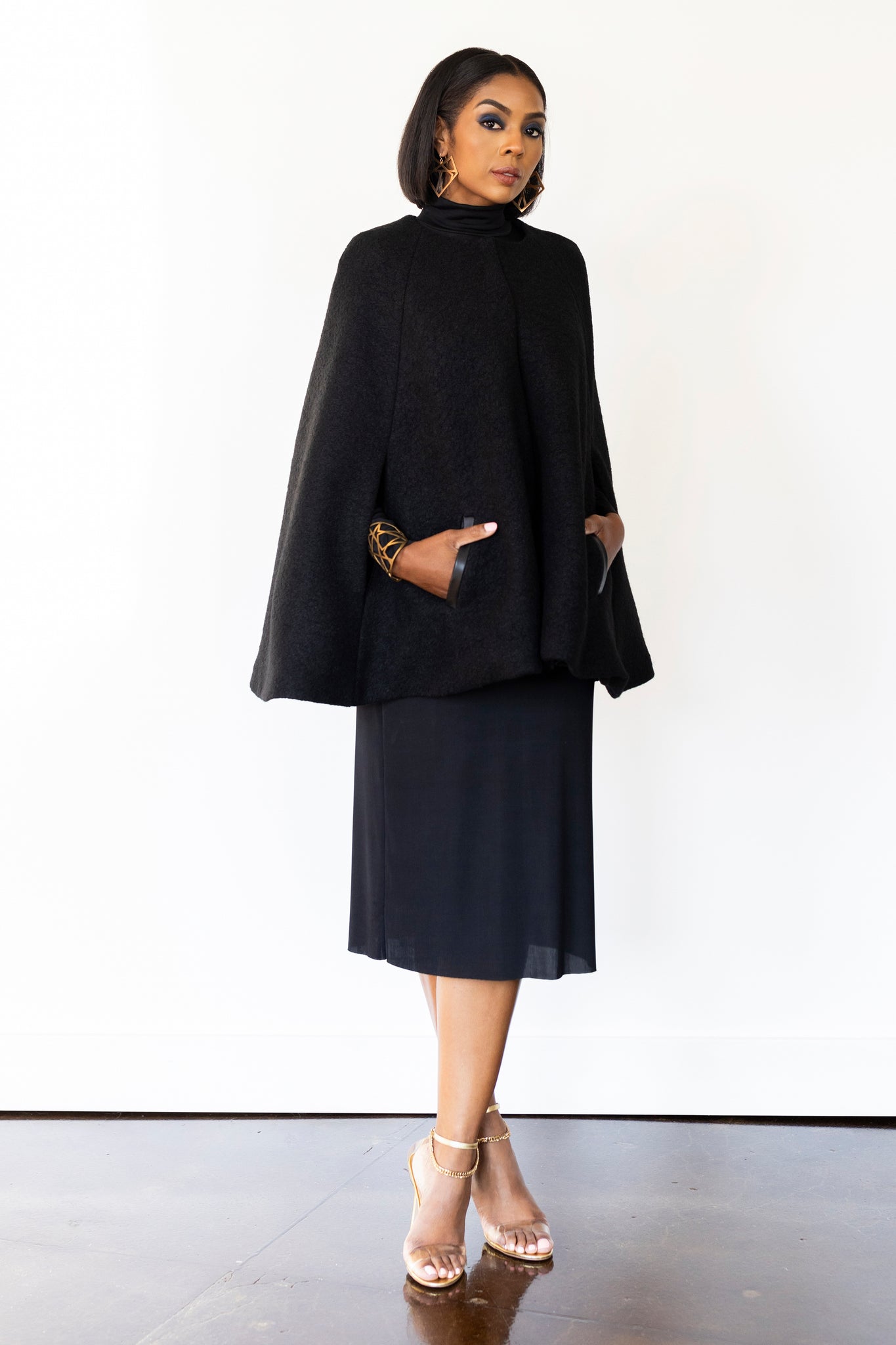 Cape Jacket RTW in Black Boiled Wool