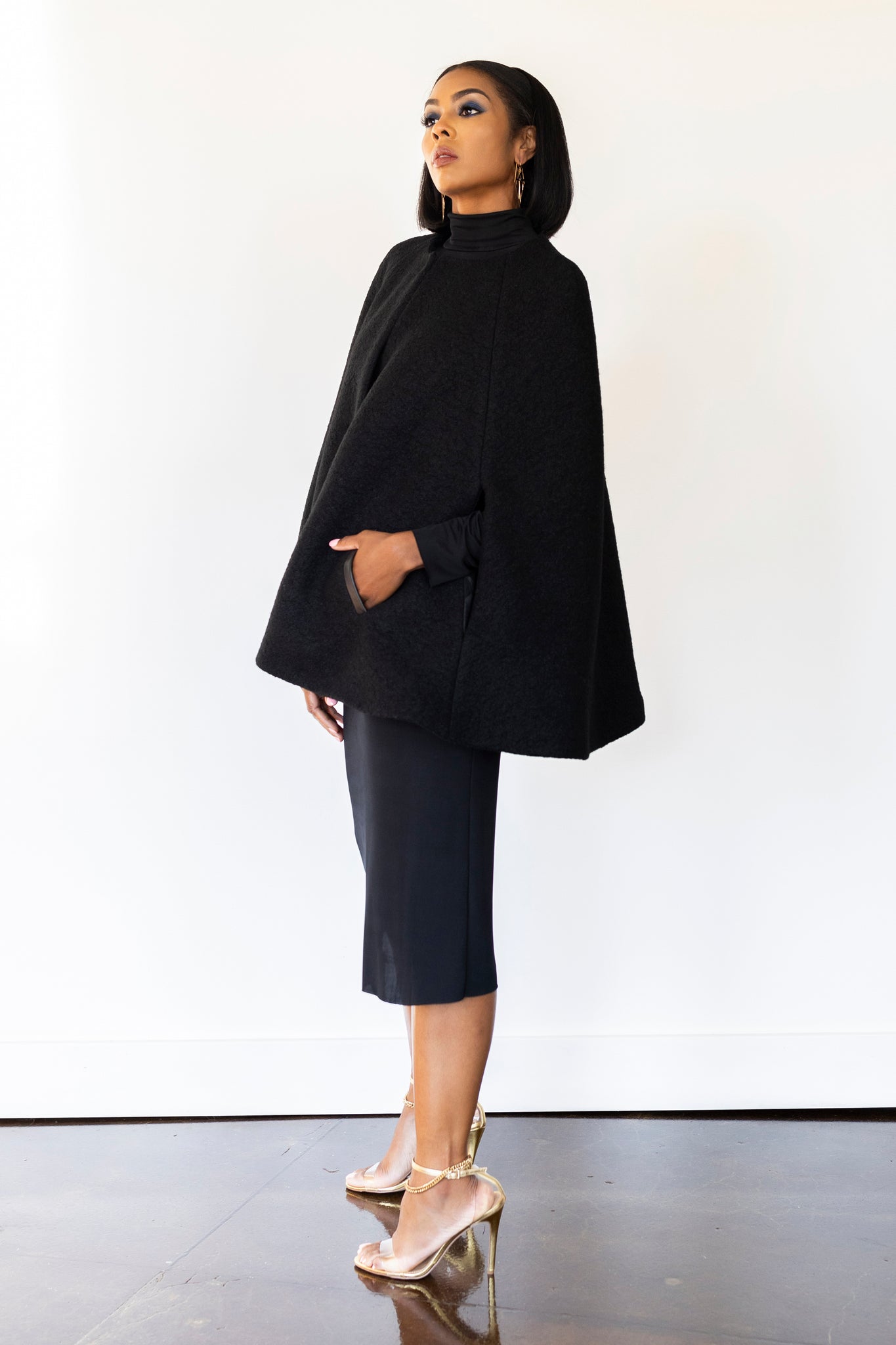 Cape Jacket RTW in Black Boiled Wool