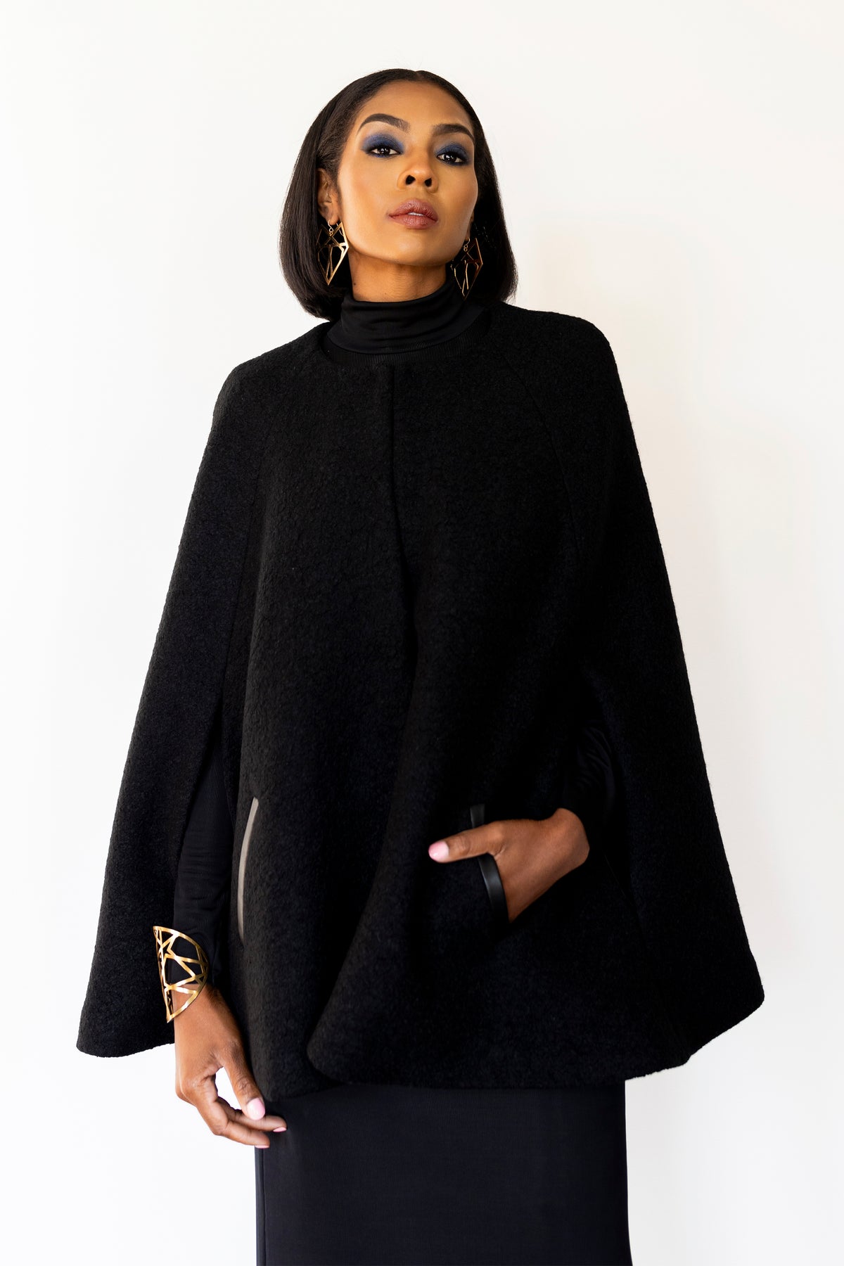 Cape Jacket RTW in Black Boiled Wool