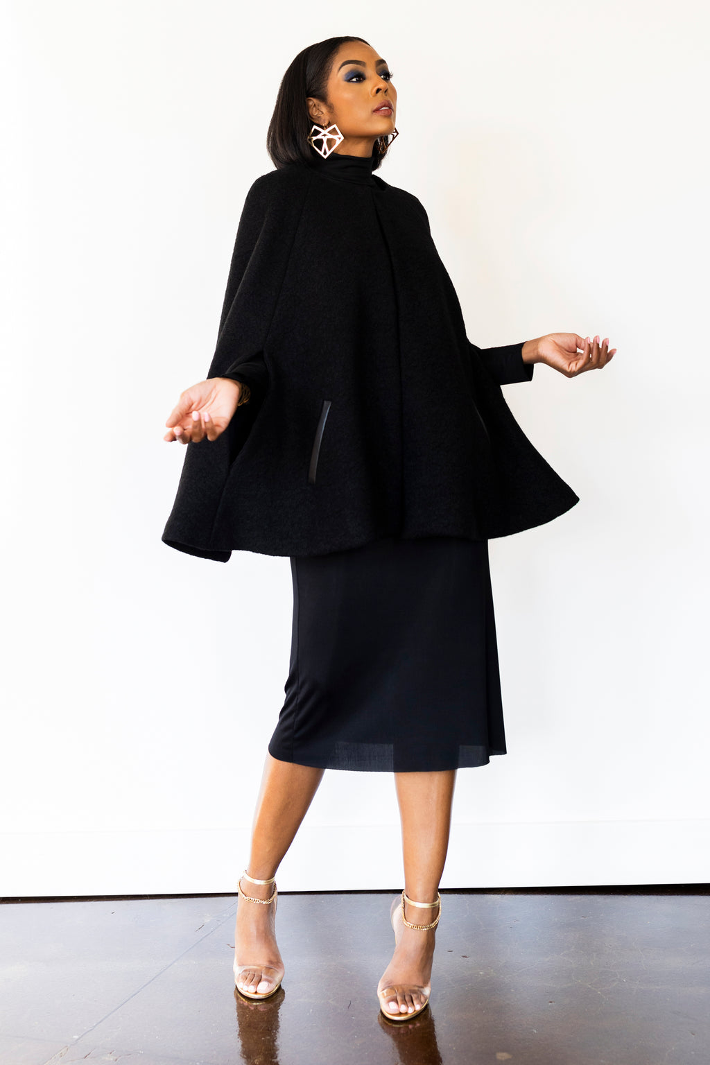 Cape Jacket RTW in Black Boiled Wool