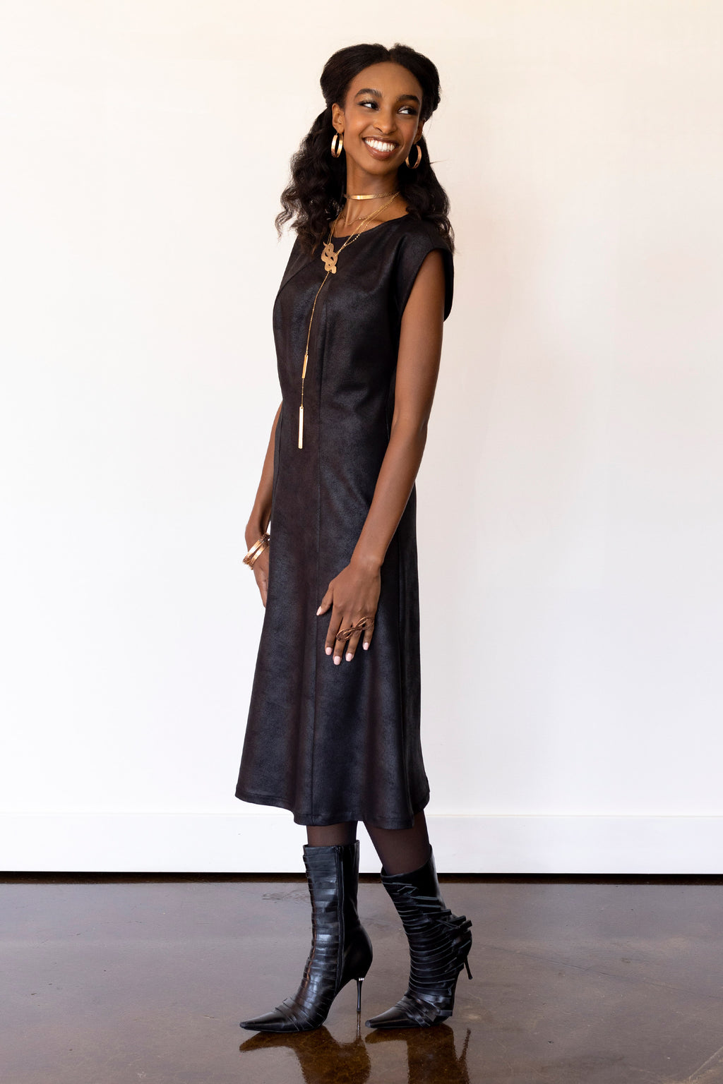 Christine Dress RTW in Foiled Ponte Knit