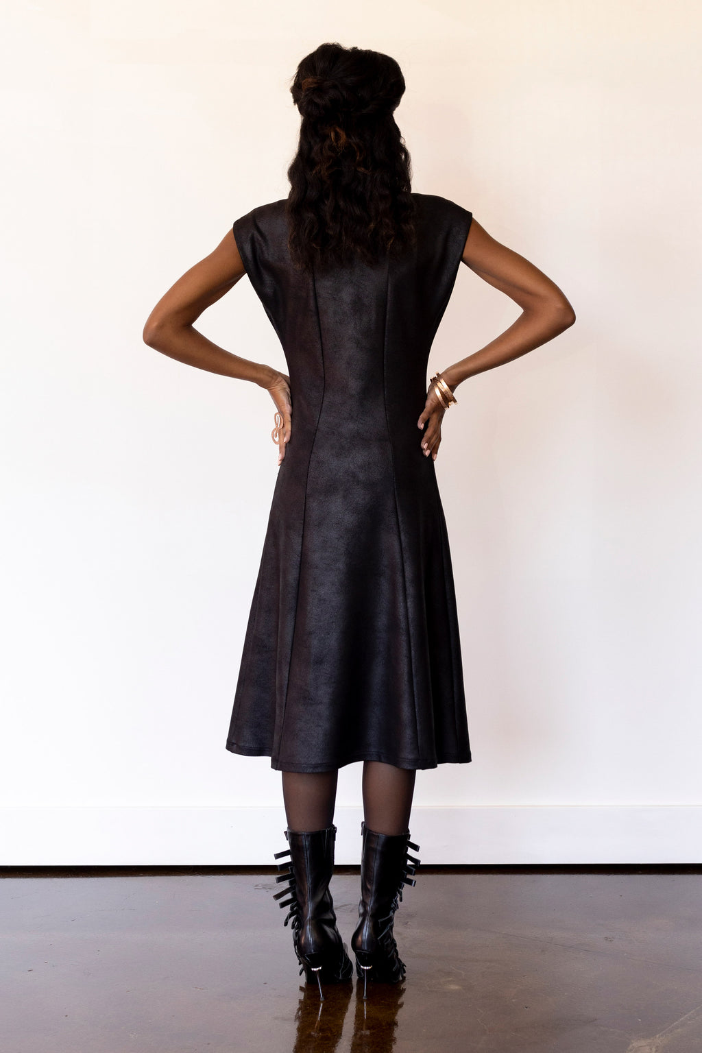 Christine Dress RTW in Foiled Ponte Knit