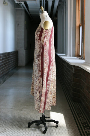 Desert Dress RTW in Pale Yellow & Burgundy Indian Printed Cotton Desert Dress RTW in Pale Yellow & Burgundy Indian Printed Cotton