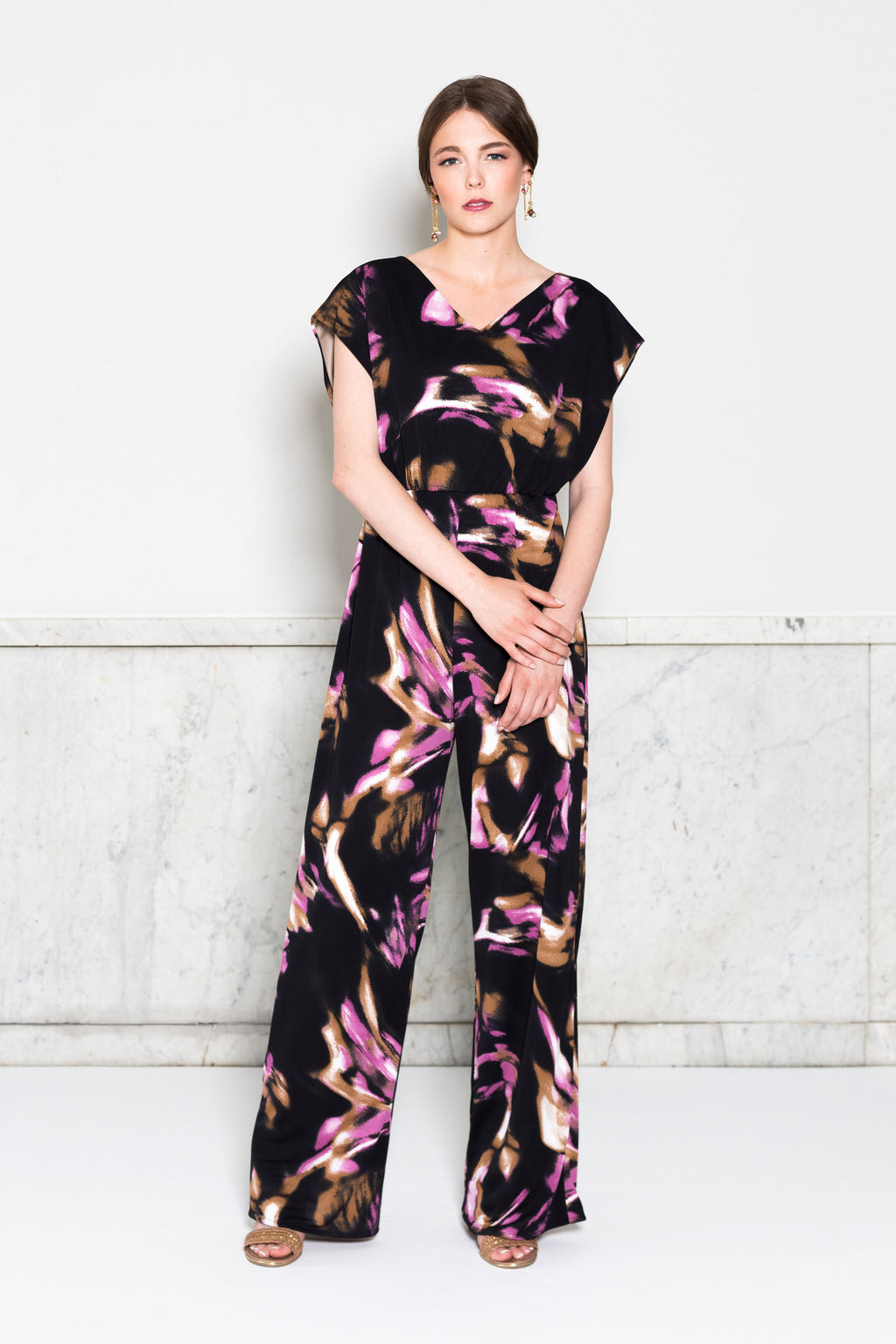 Tie Back Jumpsuit RTW in Brushstroke Print
