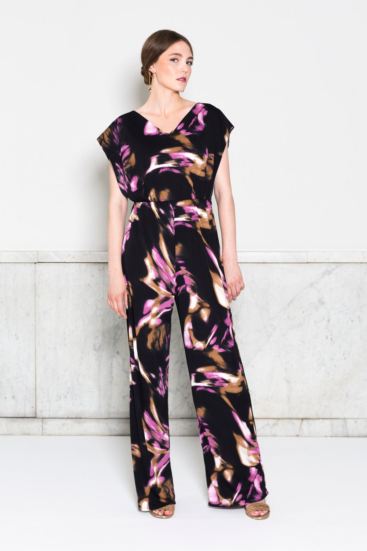 Tie Back Jumpsuit RTW in Brushstroke Print