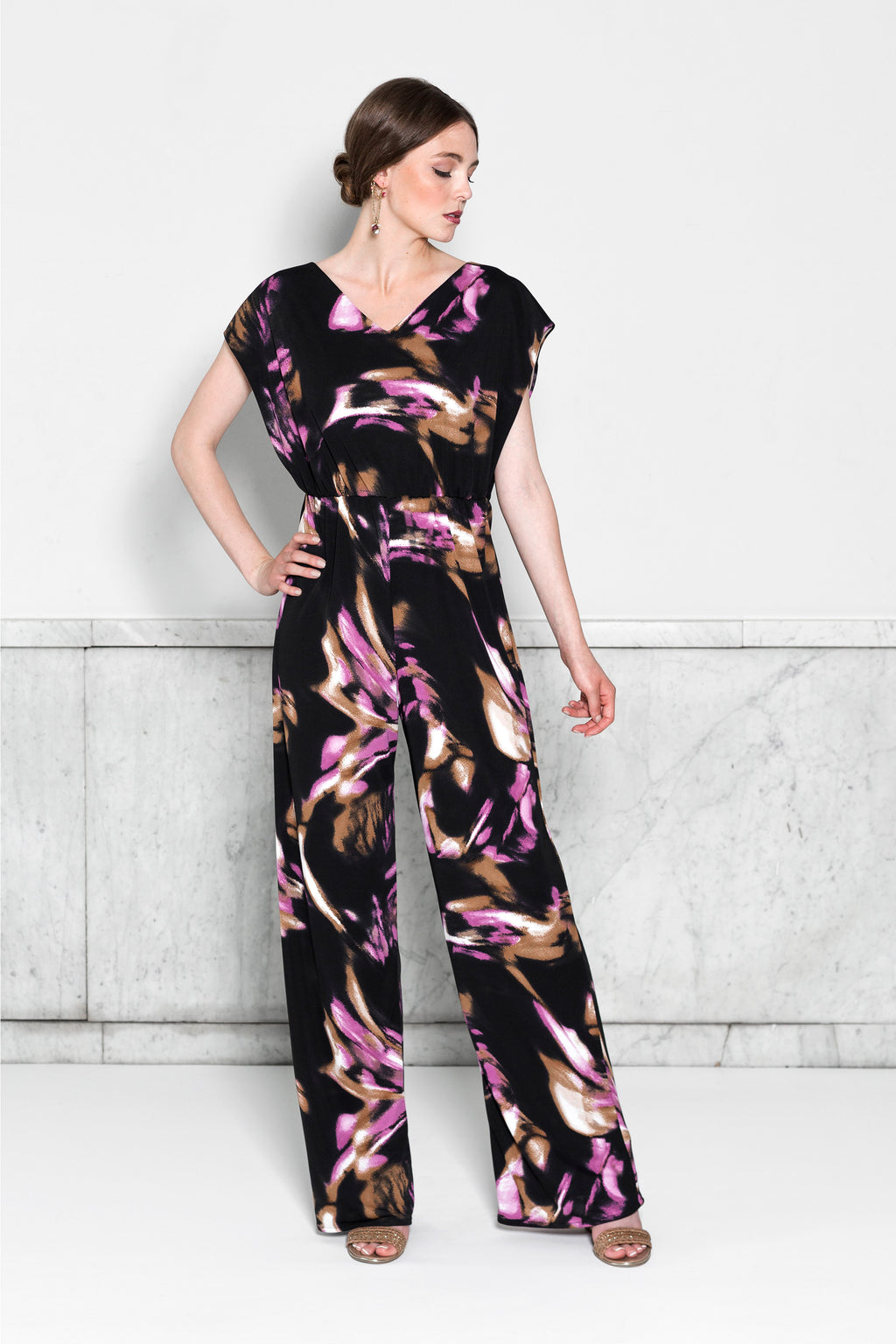 Tie Back Jumpsuit RTW in Brushstroke Print