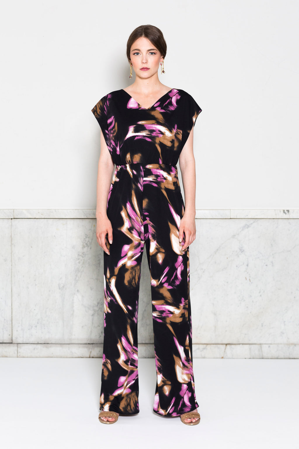 Tie Back Jumpsuit RTW in Brushstroke Print