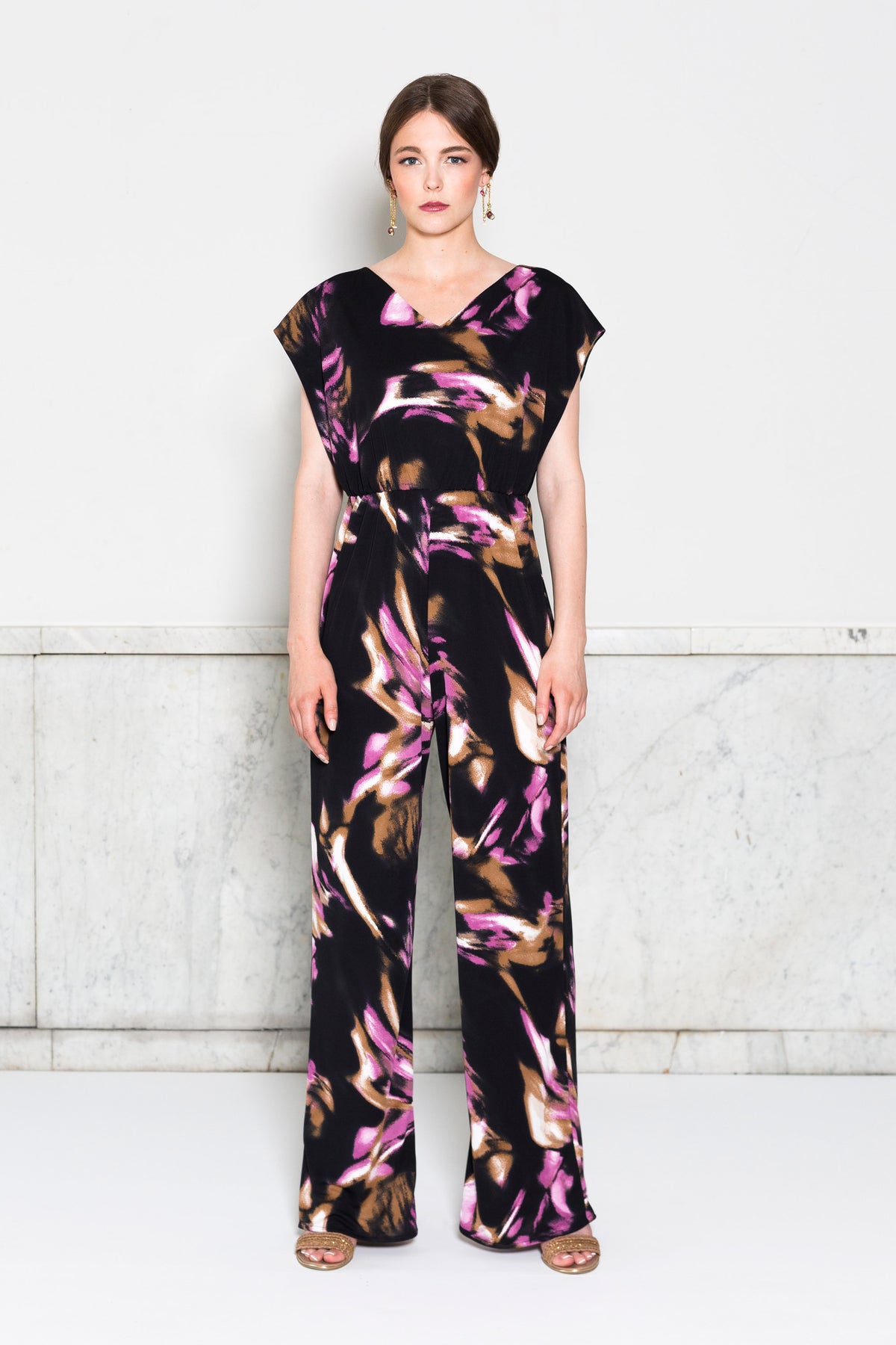 Tie Back Jumpsuit RTW in Brushstroke Print