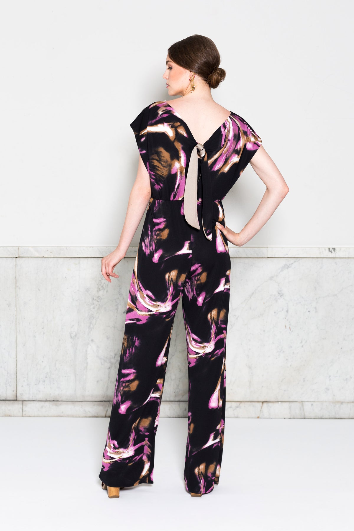 Tie Back Jumpsuit RTW in Brushstroke Print