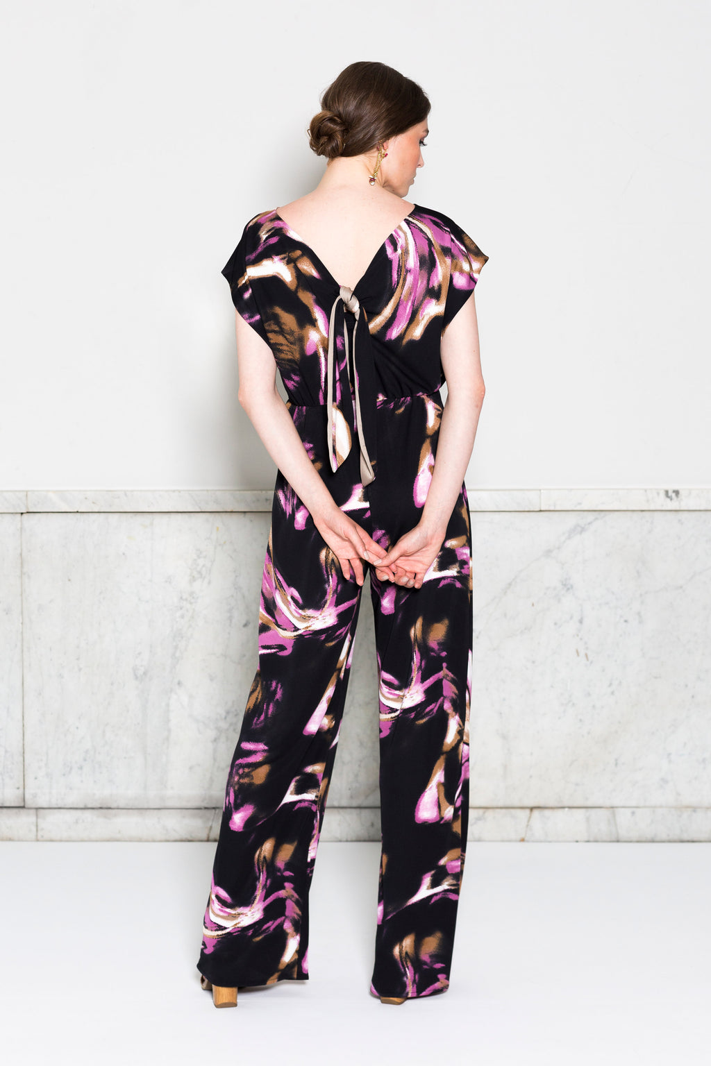 Tie Back Jumpsuit RTW in Brushstroke Print