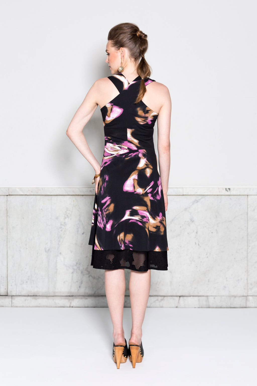 Crisscross Halter Dress RTW in Brushstroke Print