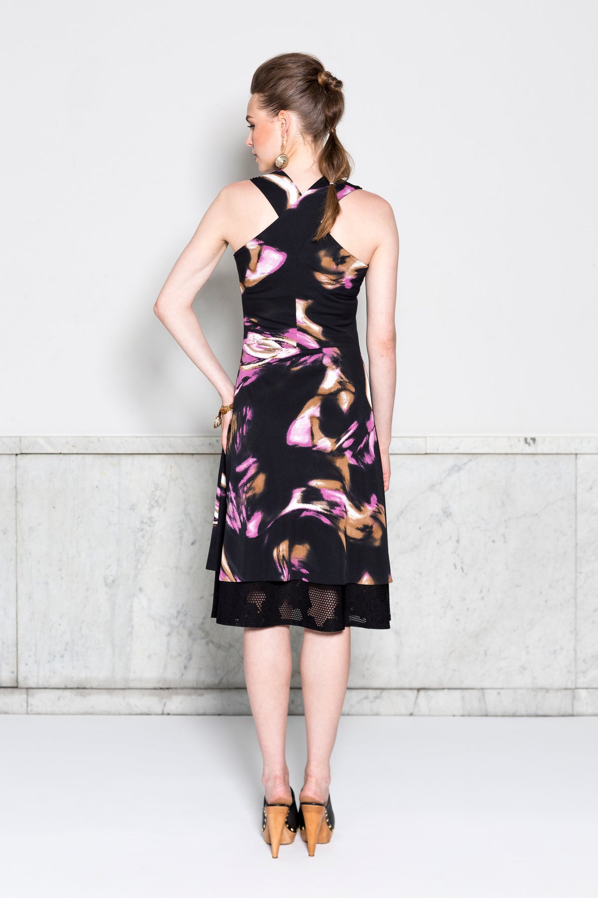 Crisscross Halter Dress RTW in Brushstroke Print