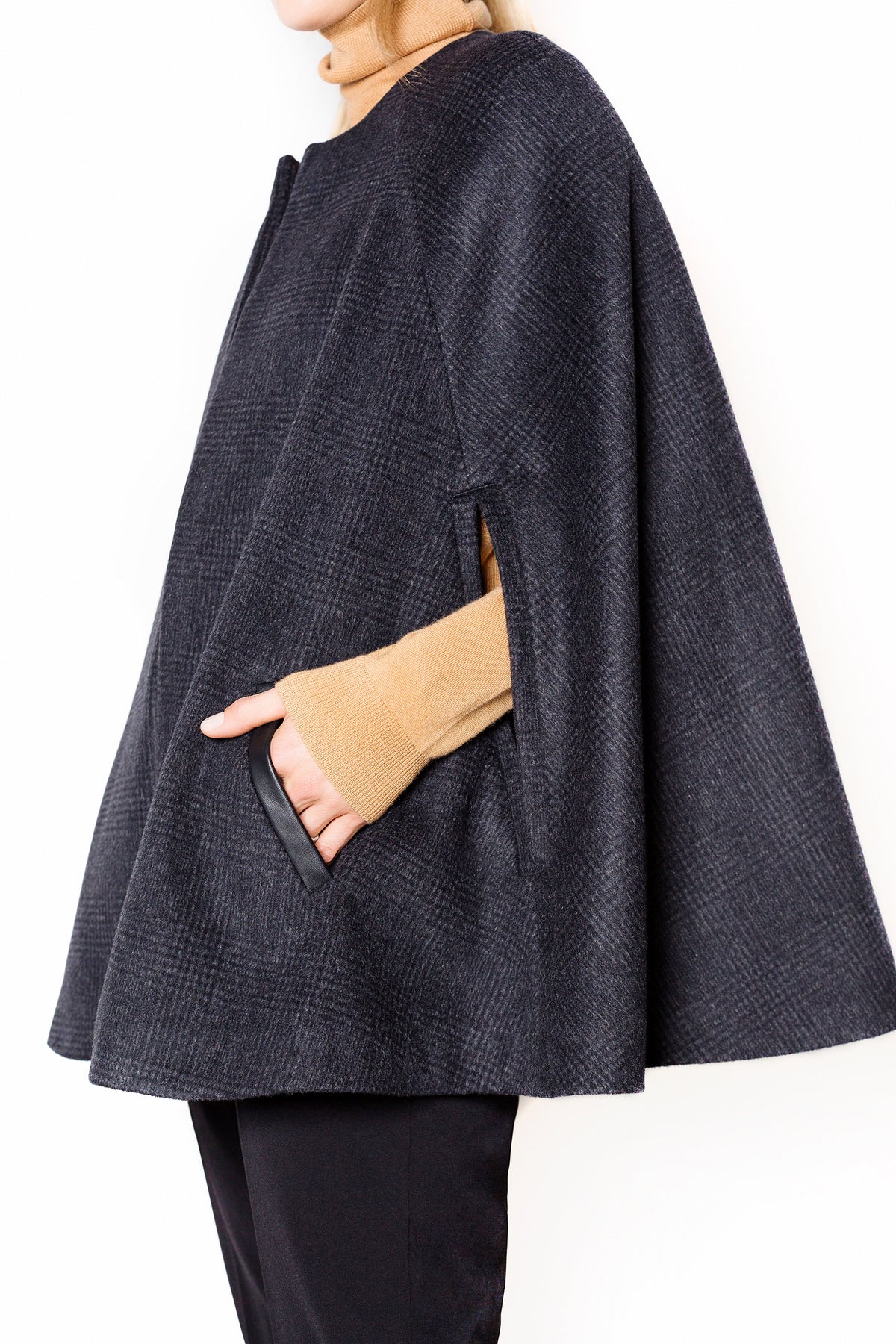 Cape Jacket RTW in Charcoal Plaid Wool