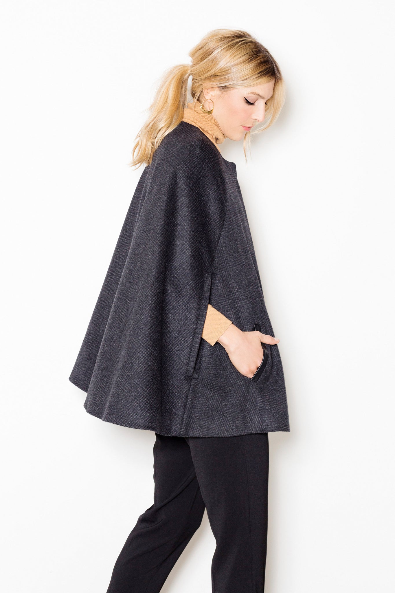 Cape Jacket RTW in Charcoal Plaid Wool