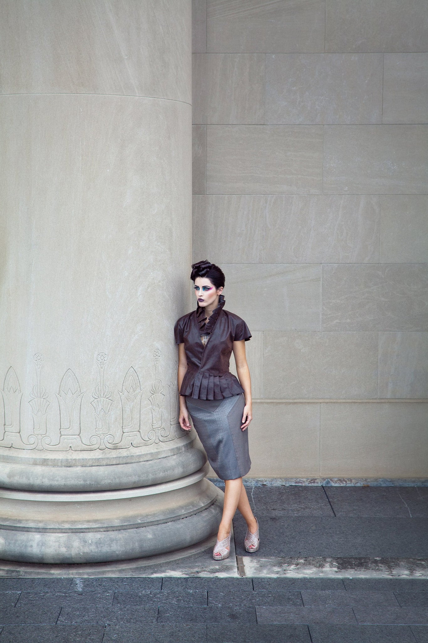 Pleated Collar Jacket in Vegan Leather (Custom Design)