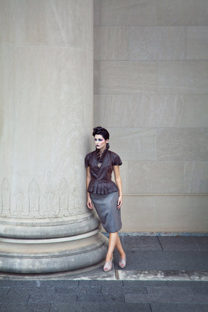 Pleated Collar Jacket in Vegan Leather (Custom Design)